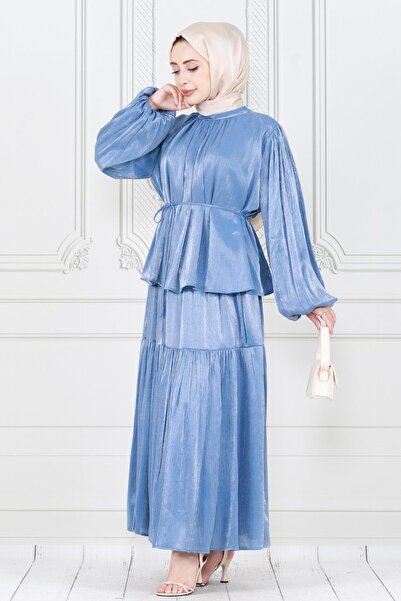 Sevitli Double Suit with Balloon Sleeve and Skirt - Lara Indigo