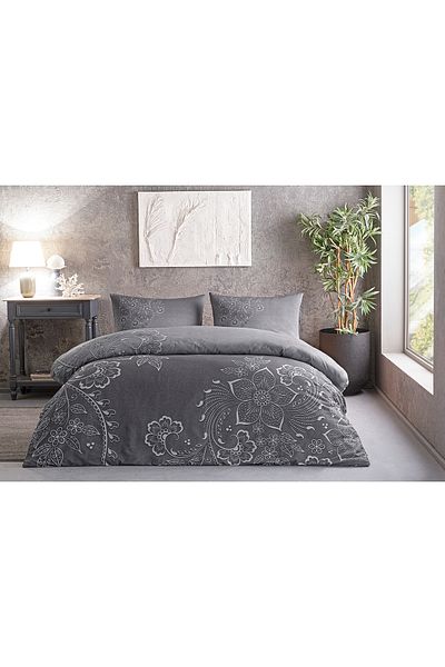 Özdilek 82 Thread Cotton Satin Double Duvet Cover Set (Softlife) Anthracite Vintage Lily