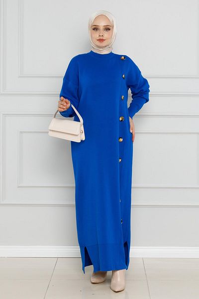 Sevitli Rochie Saks Blue Knitwear - Detaliat cu nasturi