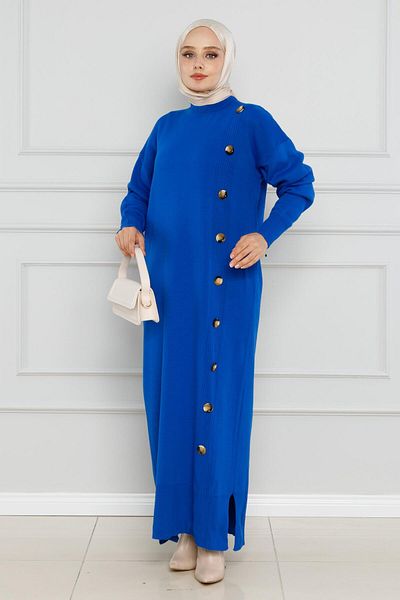 Sevitli Rochie Saks Blue Knitwear - Detaliat cu nasturi
