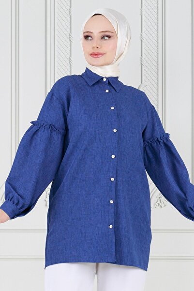 Sevitli Navy Blue Tunic - Λεπτομέρεια μανίκι βολάν