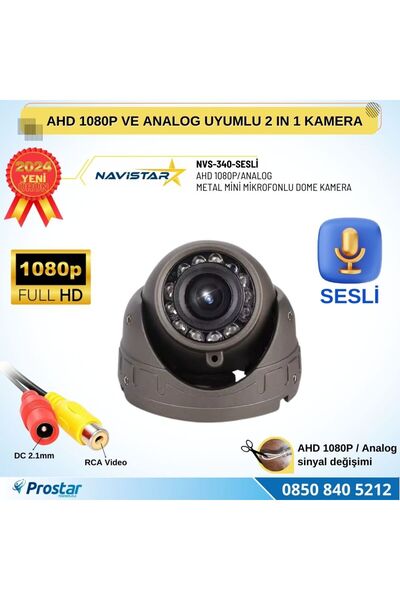 Navistar Mikrofonlu AHD 1080P ve Analog Pal Dönüşümlü Gece Görüşlü Mini Metal...