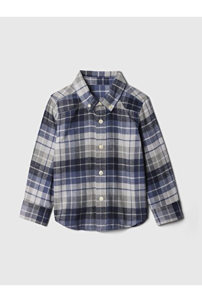 GAP Erkek Bebek Koyu Mavi %100 Organik Pamuk Ekose Desenli Flannel Gömlek