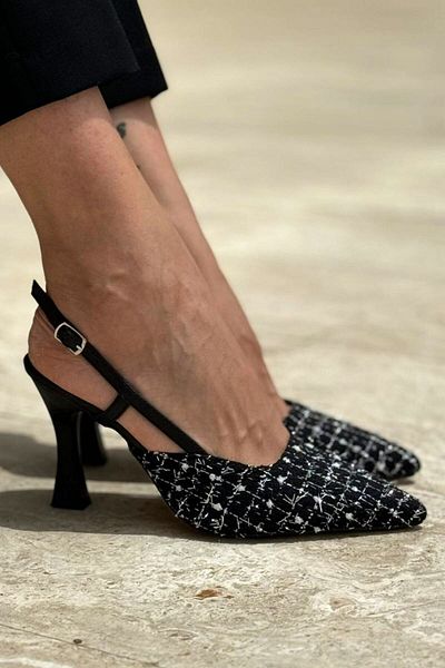 Gökhan Talay Estelle Black Patterned - 8 CM Medium Heel Classic Shoes