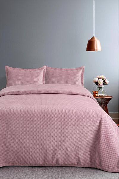 FAVORA Lidia Velvet Double Bedspread Set - Powder