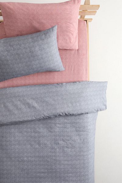 FAVORA Basic Cotton Single Duvet Cover Set with Elastic Sheets - Gray - Dried Rose