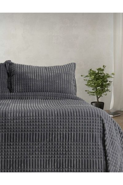 Merinos Modern Line Dark Gray Blanket Set - 3 Pieces