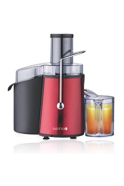 DOTS Stainless Steel Juicer with 2L Pulp Container, 1L Juice Cup with Mesh Filter - 850W - Red & Black