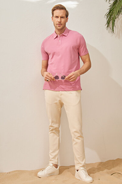 odelon Ανδρικό μπλουζάκι Dusty Rose Polo Neck Basic Regular Fit