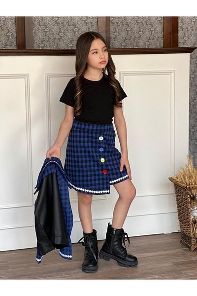 KOKOŞ BEBEK Girl's Skirt and Jacket Set - Button Detailed T-Shirt