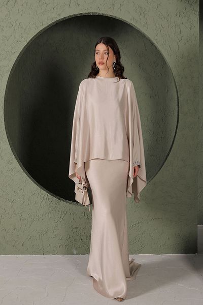 Melike Tatar طقم تنورة بأكمام حجرية 32-2054-1