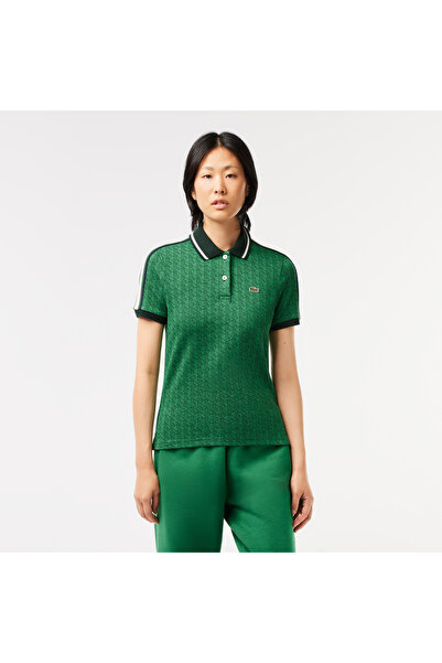 Lacoste Kadın Slim Fit Monogram Yeşil Polo