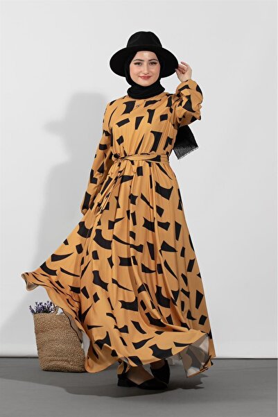 Sevitli Φόρεμα με γεωμετρικό σχέδιο-Μουσταρδί
