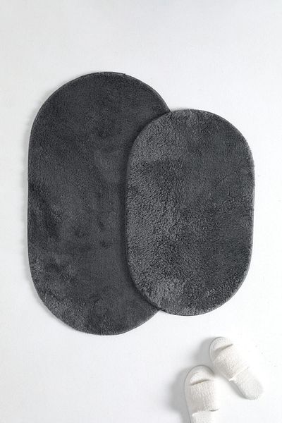 FAVORA Anthracite Puffy Σετ 2 Αντιολισθητικών Οβάλ Πατάκια Μπάνιου
