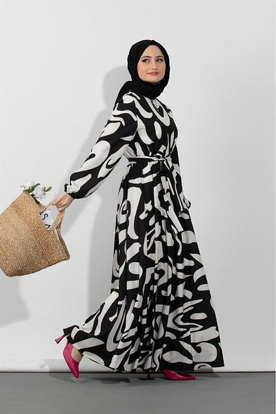Sevitli Rochie cu modele geometrice-negru