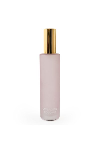 HKG -CAN LAVENDER & COCONUT SCENT 100ML GLASS ROOM SPRAY FROSTED LILAC