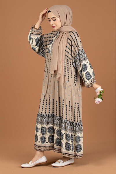 Sevitli Φόρεμα Viscon με μικτό σχέδιο-Mink