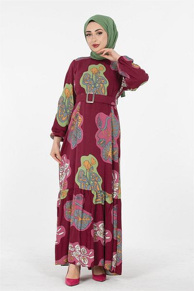 Sevitli Patterned Dress - Claret Red