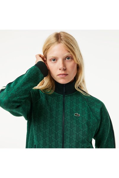 Lacoste Regular Fit Fermuarlı Monogram Kadın Yeşil Sweatshirt