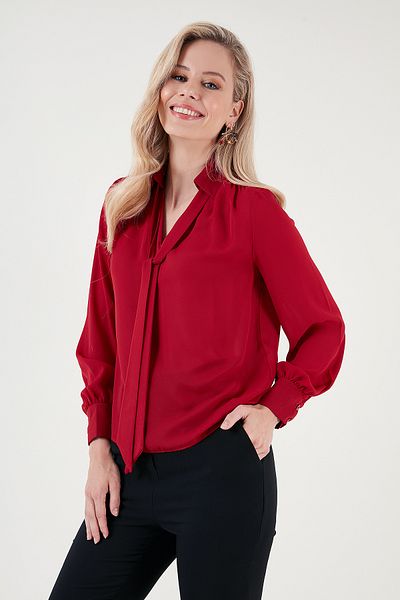 Lela Cămașă din șifon cu decolteu în V cu cravată 611bz0047
