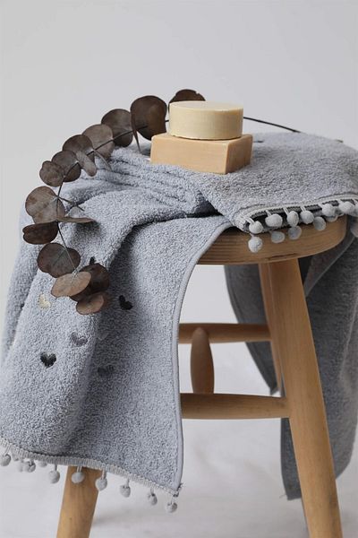 FAVORA Yoncagül Pompom 2 Pack Hand and Face Towel 50x90 - Gray