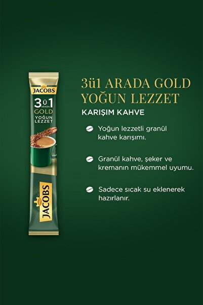 Jacobs 3'ü 1 Arada Gold Yoğun Lezzet Karışım Kahve 10'lu Paket