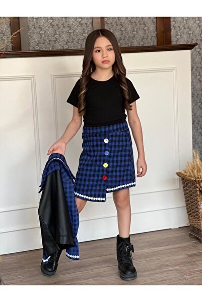 KOKOŞ BEBEK Girl's Button Detailed T-Shirt Including Skirt Jacket Set |   Between 2/5 Years