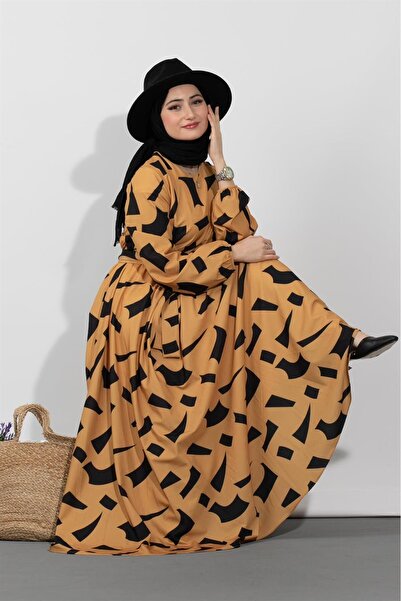 Sevitli Φόρεμα με γεωμετρικό σχέδιο-Μουσταρδί