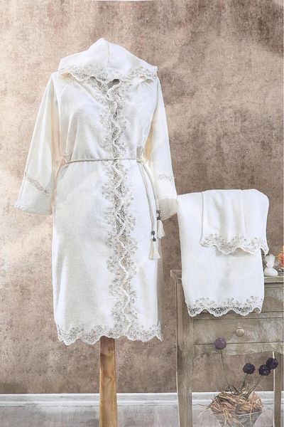 FAVORA Milan French Lace Dowry Νυφικό Σετ Μπουρνούζι - Κρέμα