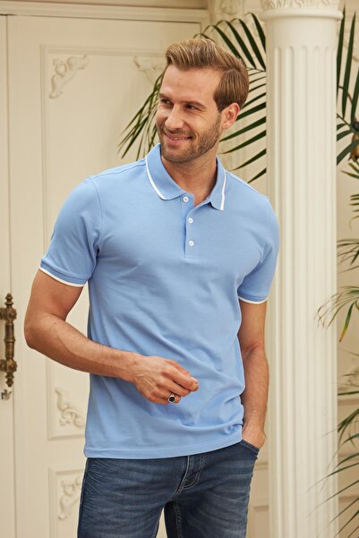 odelon Ανδρικό μπλουζάκι με μπλε γιακά Polo Slim Fit