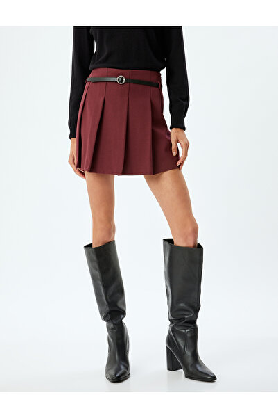Koton Pileli Mini Etek Kemerli Standart Bel