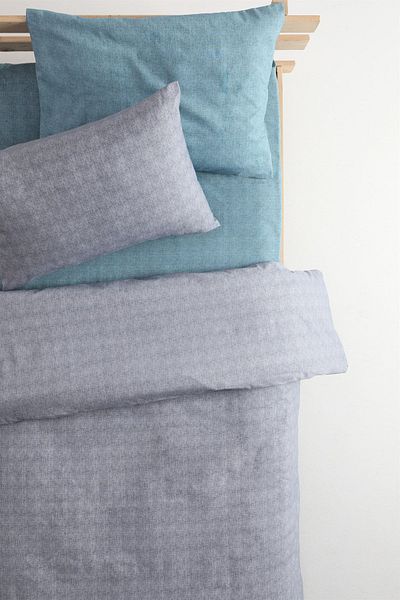 FAVORA Basic Cotton Single Duvet Cover Set with Elastic Sheets - Gray - Turquoise