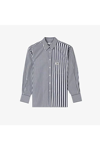 Lacoste Kadın Uzun Kollu Çizgili Beyaz Gömlek