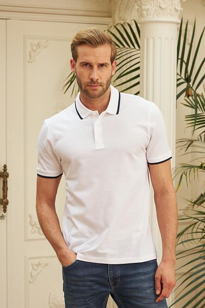 odelon Tricou alb pentru bărbați, cu gât polo, slim fit