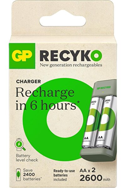 GP Batteries GP E221 USB Pil Şarj Cihazı 2 Adet 2600 AA Kalem Pilli Set
