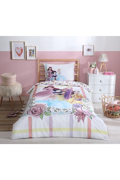 Özdilek Set de cearșaf de pat elastic pentru copii, cu licență Disney Princess Flowers