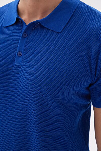 odelon Men's Saks Knitwear T-Shirt - Polo Collar and Jacquard Detail