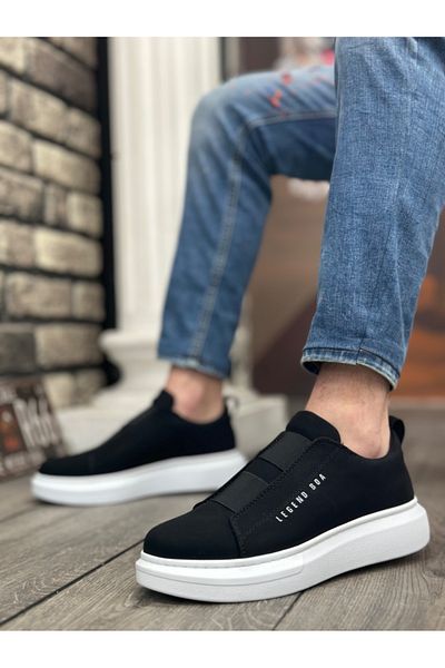 BOA BOA BA0307 - Black and White Men's Shoes with High Sole and Double Straps