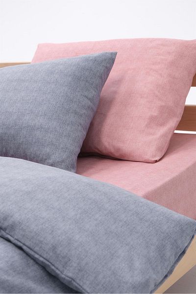 FAVORA Basic Cotton Single Duvet Cover Set with Elastic Sheets - Gray - Dried Rose