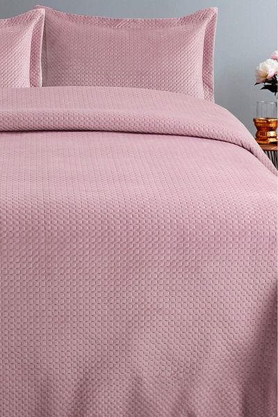FAVORA Lidia Velvet Double Bedspread Set - Powder