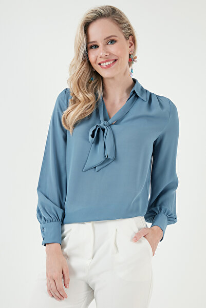 Lela Баглама Детальний V-подібний комір Шифонова сорочка Сорочка 611bz0047