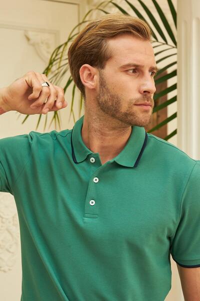 odelon Ανδρικό μπλουζάκι Polo Green Slim Fit