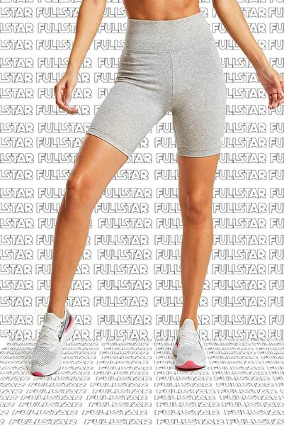 Nike Sportswear Essential Shorts Pamuk Polyester Yüksek Belli Biker Şort Tayt Gri Beyaz Swoosh