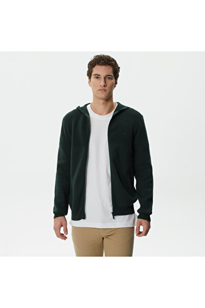 Lacoste Erkek Regular Fit Uzun Kollu Kapüşonlu Desenli Koyu Yeşil Triko