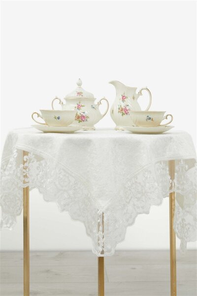 FAVORA Fatih Güpürlü Kadife Fiskos Örtüsü - Ekru