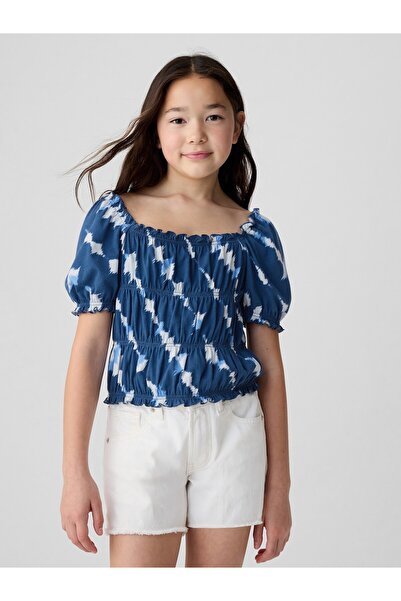 GAP Kız Çocuk Koyu Mavi Büzgülü Balon Kol Bluz
