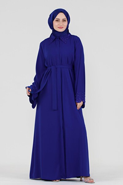 Sevitli حزام خصر مزين باللؤلؤ - أزرق ساكس