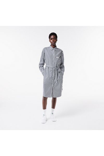 Lacoste Cămașă cu mânecă lungă pentru femei, cu linie de guler, rochie albă