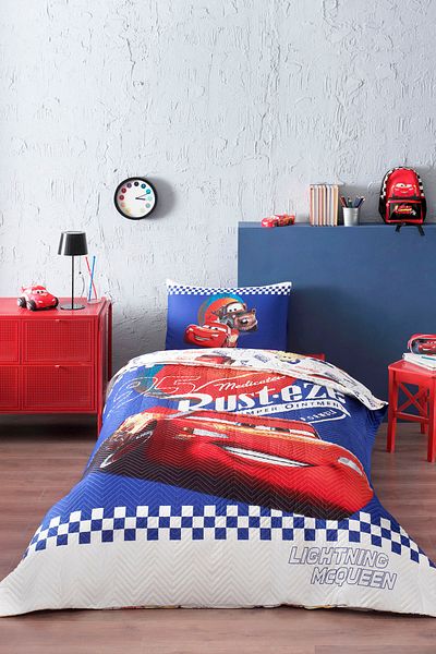 Özdilek Set de lenjerie de pat matlasată pentru copii Cars Cyber, cu licență Disney, cearșaf de pat elastic