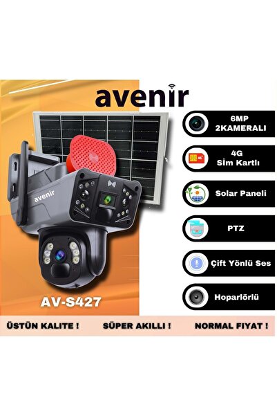 AVENİR AV-S427 (4G-Solar) Sim Kartlı Güneş Enerjili Dış Ortam 360° Akıllı Kamera SD Kart